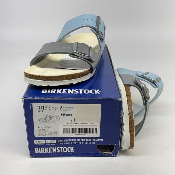 Birkenstock Arizona Split Sandals Light Blue Silver Size 8 (EU 39) Women’s New - Picture 3 of 5